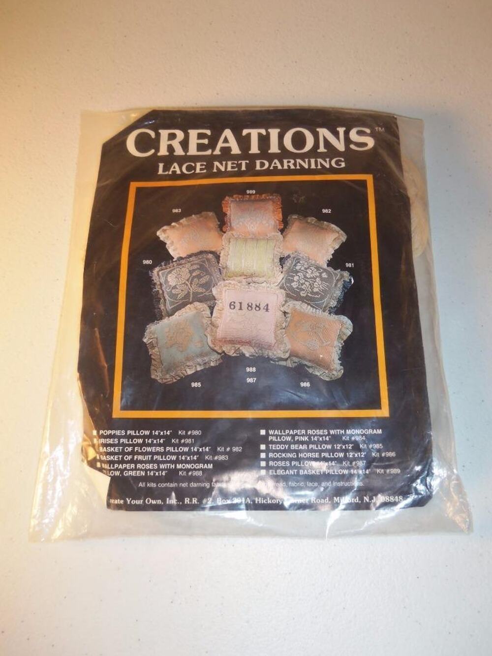 Creations Lace Net Darning Pillow Basket Of Flowers #982 14"x14" Kit -0915T22